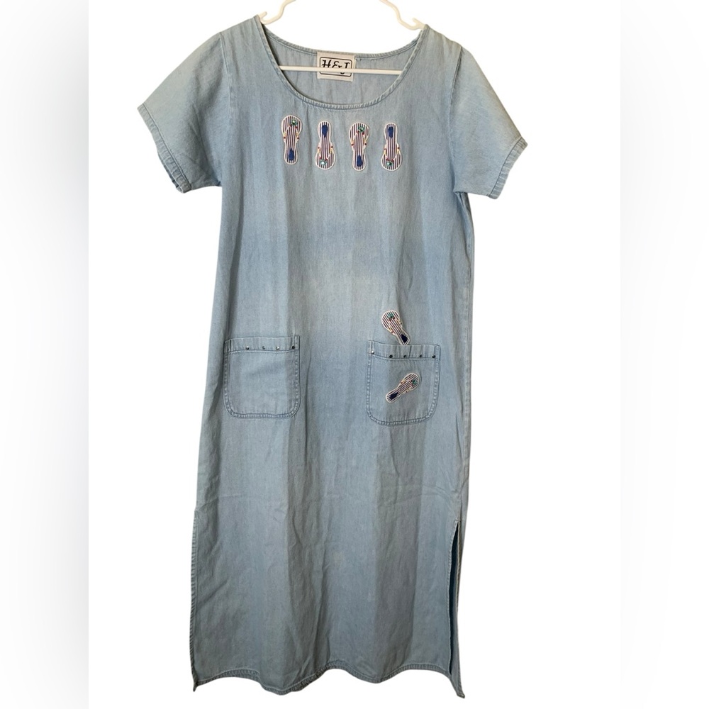 H&J‎ Embroidered Dress Size L Pockets Country Resort Cruise Lounge Cottagecore